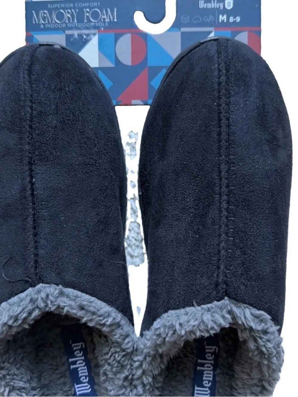 Wembley Men's Size M (8-9) Memory Foam Indoor/Outdoor Slippers. Black. NWT